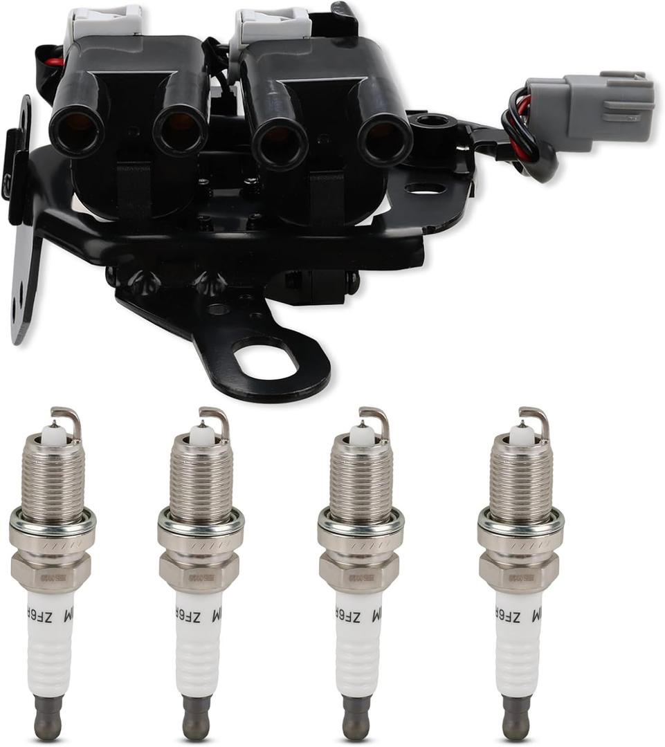 JDMON 1PC Ignition Coil and 4PC Spark Slugs Compatible with Hyundai Elantra 2007-2012, Kia Soul 2010-2011 Replacement for UF-593, 2730123900, 2.0L