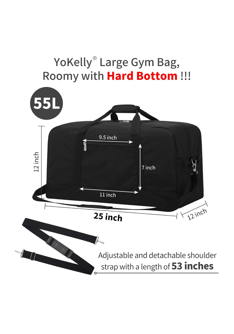 Yokelly 55L Large Duffle Bag for Men Travel - 25 inch Weekender Duffel Bag with Hard Bottom - Black Yokelly 55L Large Duffle Bag for Men Travel - 25 inch Weekender Duffel Bag with Hard Bottom - Black