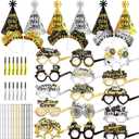 HOWAF New Years Eve Party Supplies 2026 Black Silver Gold 2026 Glasses New Years Hats Happy New Year Headband Tiara Necklace Blowouts NYE Party Favors Accessories Kit for Happy New Year Decorations
