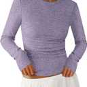 PRETTYGARDEN Womens Long Sleeve Shirts 2026 Ribbed Knit Slim Fitted Basic Tee Casual Going Out Tops Underscrubs Fall Clothing (L)