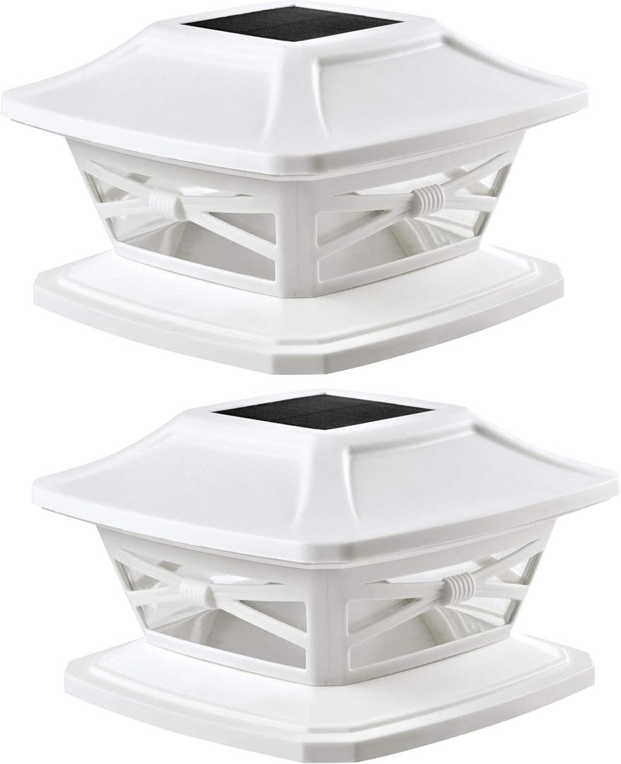 Davinci Lighting Flexfit Solar Outdoor Post Cap Lights - Includes Bases for 4x4 5x5 6x6 Wooden Posts - Bright LED Light - Pearl White (2 Pack)