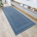 AMOAMI Waffle Bath-Mat, Absorbent Bath Mats for Bathroom Non Slip, Machine Washable Bathroom Rugs with Tassels Ultra Soft Boho Bath Rugs for Floor 2'x6'(24"x72") Blue
