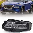 Huray LED Headlight Assembly Fit for Nissan Rogue SL/SV 2021 2022 2023 LH Projector Headlamp Replacement OE Style Left Driver Side (Chrome Housing) (Clear)