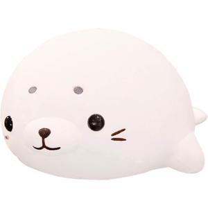 Huggable White Seal Plush Pillow, Ultra Soft Stuffed Animal Toy for Kids & Adults, Cuddly Decor for Bedroom Couch, 19.6"