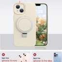 Liquid Silicone Case for iPhone 13 with Magnetic Ring Stand, Upgraded Camera Lens Protection, Mil-Grade Drop Shockproof, Soft Anti-Scratch Microfiber Lining Silicone Case (Beige)