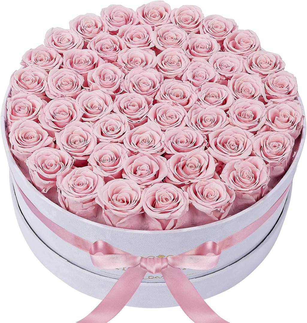 50 Piece Roses in a Velvet Box, Flowers for Delivery, Presereved Flowers Birthday Gifts for Women Mom and Wife (Pink)