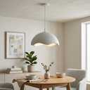 JAYMP 15.7" Modern Pendant Light for Dining Room Kitchen Island Light Hanging Lamp E26 Base Japanese Wabi-Sabi Style Bird Nest Shape Lighting Fixture, 1 Pack (Matte White,D Shape, 40cm/15.7inch)