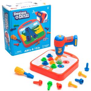 Educational Insights Design & Drill ABCs & 123s - Construction Toys & Toddler Tools, Kids Tool Set with Real Electric Drill Toy, Preschool Learning Activities, Building Kits and Gifts for Ages 3+