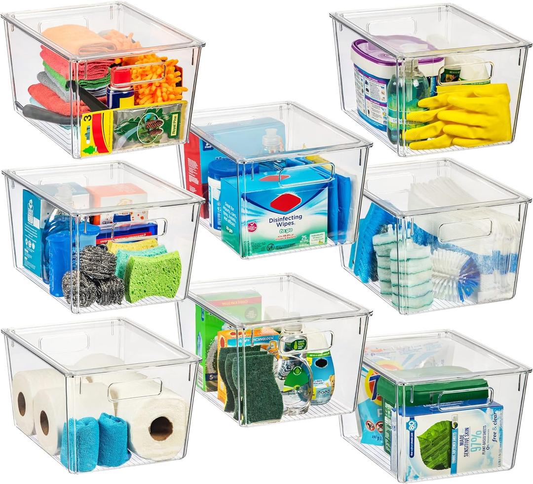 ClearSpace Plastic Storage Bins with Lids X-Large  Perfect Kitchen Organization or Pantry Storage  Fridge Organizer, Pantry Organization and Storage Bins, Cabinet Organizers (8 Pack)