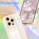 SOKAD Ribbon Bow Phone Case for iPhone 16 Pro Max with Wrist Strap Kickstand, Aesthetic Cute Bowknot Design with Wristband for Girls Women, Slim Soft Silicone Camera Protection Cover Case, White