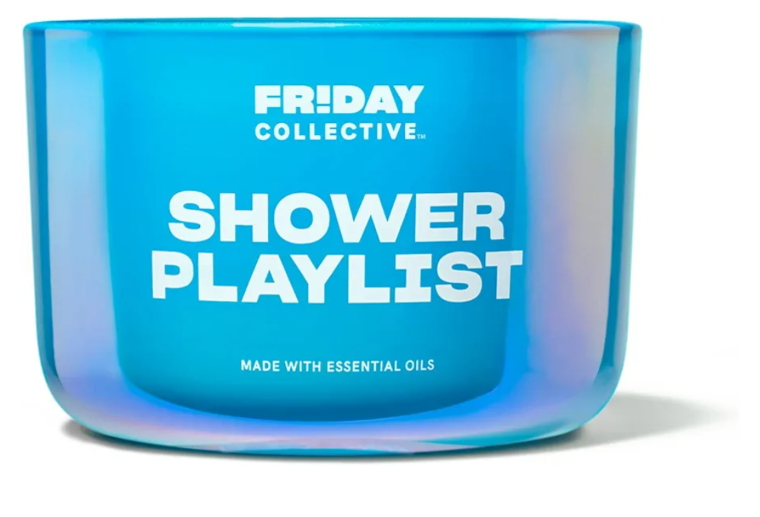 Friday Collective Shower Playlist Candle Fresh & Clean Scented Made with Essential Oils 3 Wicks 13.5 oz