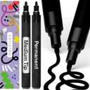 ARTISTRO 2 Black Permanent Marker - Waterproof Markers for Tire, Fabric, Rocks, Glass, Ceramic, Wood, Paper - Oil Based Paint Pens - Medium Tip 3mm