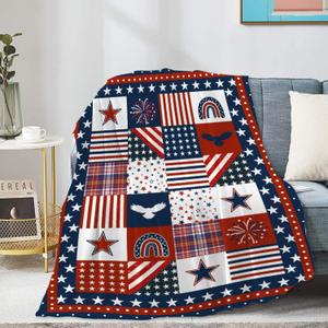 Flag Star Patriotic Blankets Independence Day 4th of July Blanket Gifts, Ultral Soft Blue Red White Lightweight Flannel Blankets Throw for Home Sofa Bed Chair 40"x50" for Kids