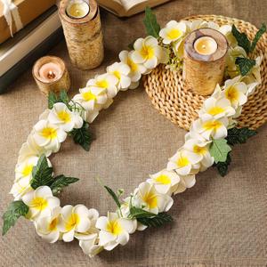 White Hawaiian Leis for Luau Party Favors 3D Foam Tropical Hawaiian Leis White Hawaii Wreath Garland Necklace Artificial Plumeria Flower for Hula Dance Wedding Summer Beach Party Supplies
