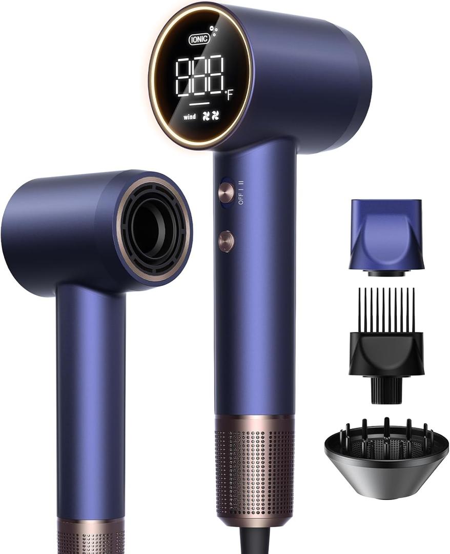 High-Speed Hair Dryer Pro | Trusted by Pro Stylists, Heat Damage Protection & 600 Million Ions Blow Dryer for Hair Care Beyond Salon, Fast Drying & Low Noise, Hairdryer with Diffuser, Nozzle, Comb (Navy Blue)