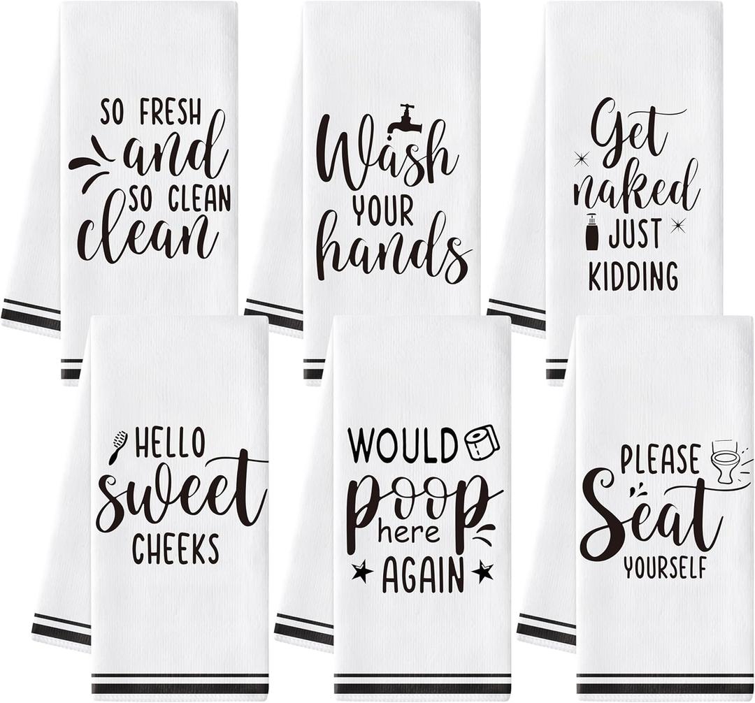 Funny Sayings Hand Towel - 6Pcs Sweet Cheeks Fun Bathroom Decorative Absorbent Soft Polyester Towels for Bathroom Bar Dining Room Kitchen Decor, Housewarming Gift for Hostess Home Friend