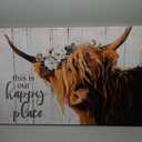 Rustic Highland Cow Western Door Mat, Highland Cow Bathroom Rug, This is Our Happy Place Front Door Mat Outdoor Indoor Entrance, Indoor Doormats for Entryway, 17x30 Inches