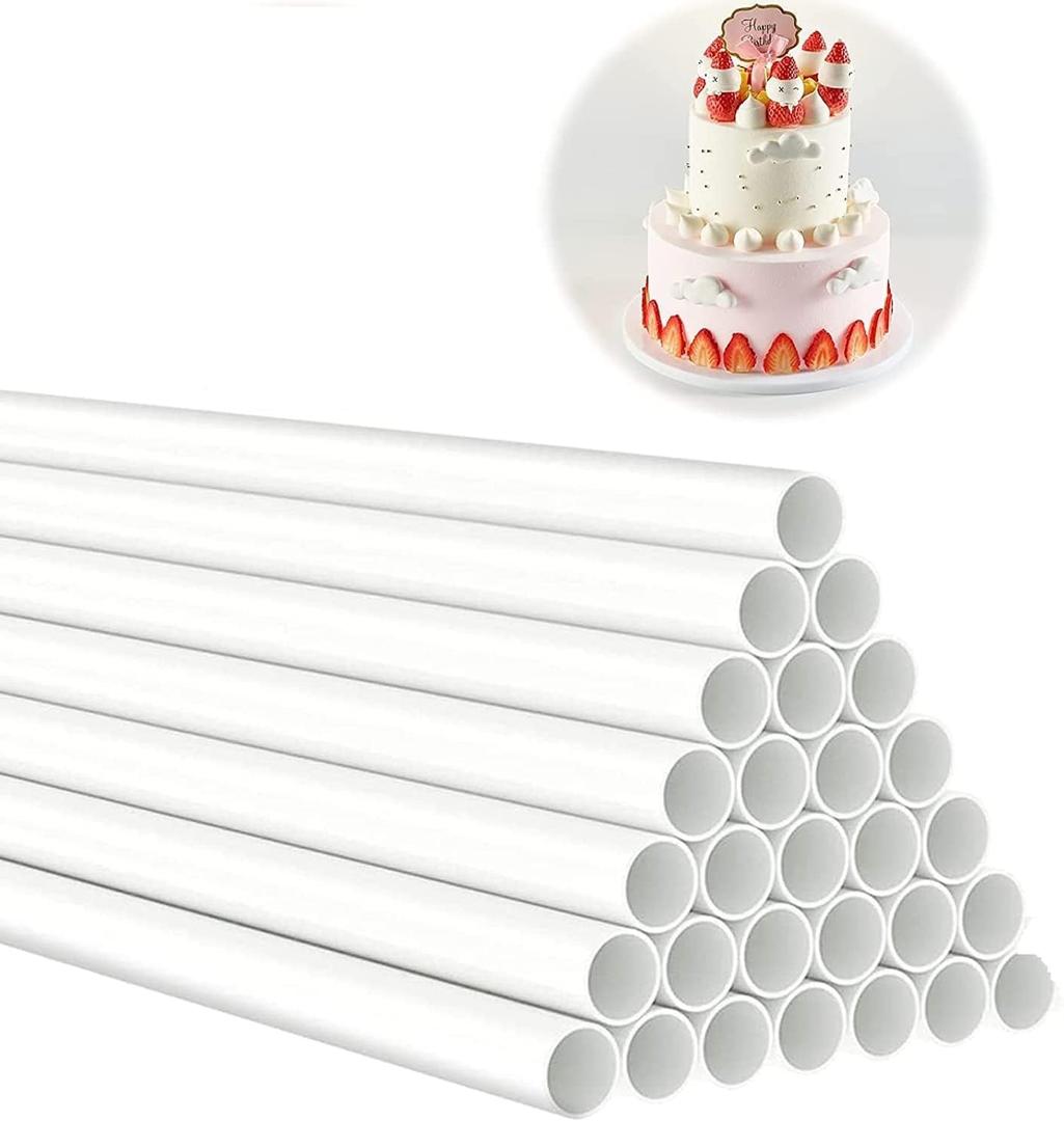 2 x 30PCS White Plastic Dowel Rods for Tiered Cake Construction - 9.5" and 12" Length, 0.4" Diameter - Round Dowels Straws for Stacking and Supporting