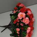 Artificial Faux Outdoor Flowers Plants for Spring Summer Decoration, Fake Silk Camellia UV Resistant Look Real for Planter Outside Front Door Porch Patio Balcony, 3 Large Bundles (Melon Red+Red)