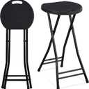 Suzile 2 Pcs 24 Inch Tall Folding Chair Portable Plastic Stool Chair Heavy Duty Foldable Bar Stools with Handle for Adults Kitchen Counter Room Home Camping Indoor Outdoor, 300lbs Capacity (Black)
