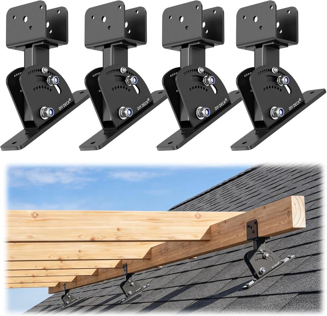 4Pack Patio Roof Riser Adjustable & Anchored Angle Pergola Roof Riser Heavy Duty Stainless Steel Roof Mount Brackets Support for 2x4/2x2 Lumber
