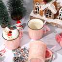 Whaline 3Pcs Pink Christmas Mini Mugs with Plaid Ribbon Christmas Tree Snowflake Mini Coffee Mug for Xmas Winter Table Centerpieces Tiered Tray Decor Gifts