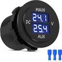 MICTUNING LED Digital Double Voltmeter, Round Panel Voltage Monitor Blue for Car Pickup RV Truck Dual Battery Pack