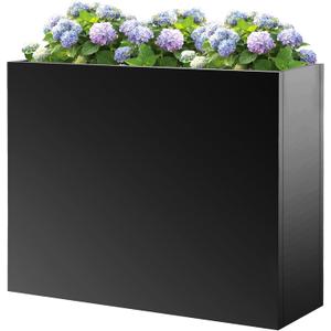 Outdoor planters for Porch Outdoor Tall Planter Box Black Metal Privacy Screen Planter Box Tall Rectangular Narrow Large Big Patio Porch Planter for Outdoor Plants