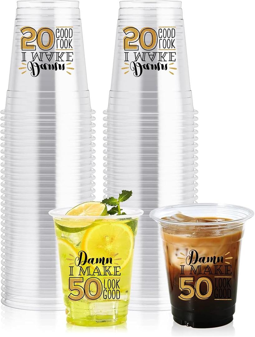 50th Birthday Party Disposable Cups, Funny Birthday Party Decorations for Women Men, Clear Plastic Cups Bulk Happy Birthday Disposable Drinking Cups for Birthday 50pcs (Color 1)