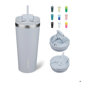 BJPKPK 22oz Stainless Steel Insulated Tumbler With lid And Straw Travel Coffee Thermal Tumblers Cup For Women And Men,Modern Blue