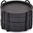 NIRMAN Wooden Coasters for Drinks Coffee Table, Round Drink Coasters with Holder for Tabletop Protection, Set of 4 (4" x 4" x 0.5") (Black)