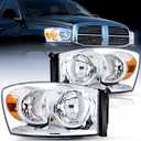 Nilight 2007 2008 2009 Dodge Ram Headlight Assembly 2 Pack Compatible with 2006-2008 Dodge Ram 1500 2006-2009 Dodge Ram 2500 3500 Headlamp Replacement Driver and Passenger Side (Chrome Housing +Amber Reflector)