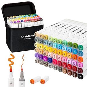 AnyMark Alcohol Markers, 60 Colors Dual Tip Art Coloring Markers Set for Kids Adult Book Drawing Sketching Painting, Chisel & Fine, White Penholder