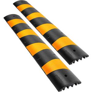 Happybuy 2pcs 6 Feet Rubber Driveway Modular Heavy Duty Speed 72.4 x 12 x 2.4 Inch Cable Protector Ramp for Garage Gravel Roads Asphalt Concrete, 2Pack-6Ft-Speed Bump
