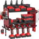 Power Tool Organizer Wall Mount with Charging Station, Garage Storage Rack for Cordless Drill, Tool Battery, Bit and Screwdriver, Utility Shelf with Power Strip and Hooks (3 Layer)