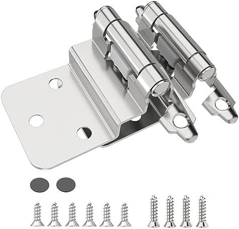 Chibery 3/8 Inch Inset Cabinet Hinges, 50 Pack Self Closing Flush Face Mount Hinges with Door Bumper, Variable Decorative Hardware for Bathroom, Furniture, Kitchen Cabinet Doors, Brushed Nickel