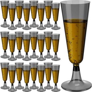 Meanplan 150 Pcs Black Champagne Flutes Disposable Bulk 5 oz Clear Toasting Glasses Plastic Champagne Glasses High Stem Cocktail Cup for Wedding Birthday Anniversary Party Halloween