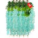 12 Pack Teal Wisteria Hanging Flowers, 3.44 Ft Fake Hanging Flowers, Artificial Wisteria Garland Vines for Wedding Room Backdrop Outdoor Patio Garden Decoration