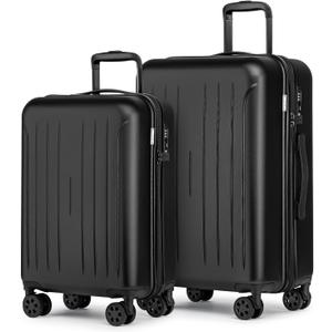 KYME Luggage Sets 2 Piece Hardshell 20"/24" Suitcase with Double Spinner Wheels Hardside Suitcases Sets with TSA Lock PC+ABS Travel Luggage (Black, 2Pcs Set(20"/24"))
