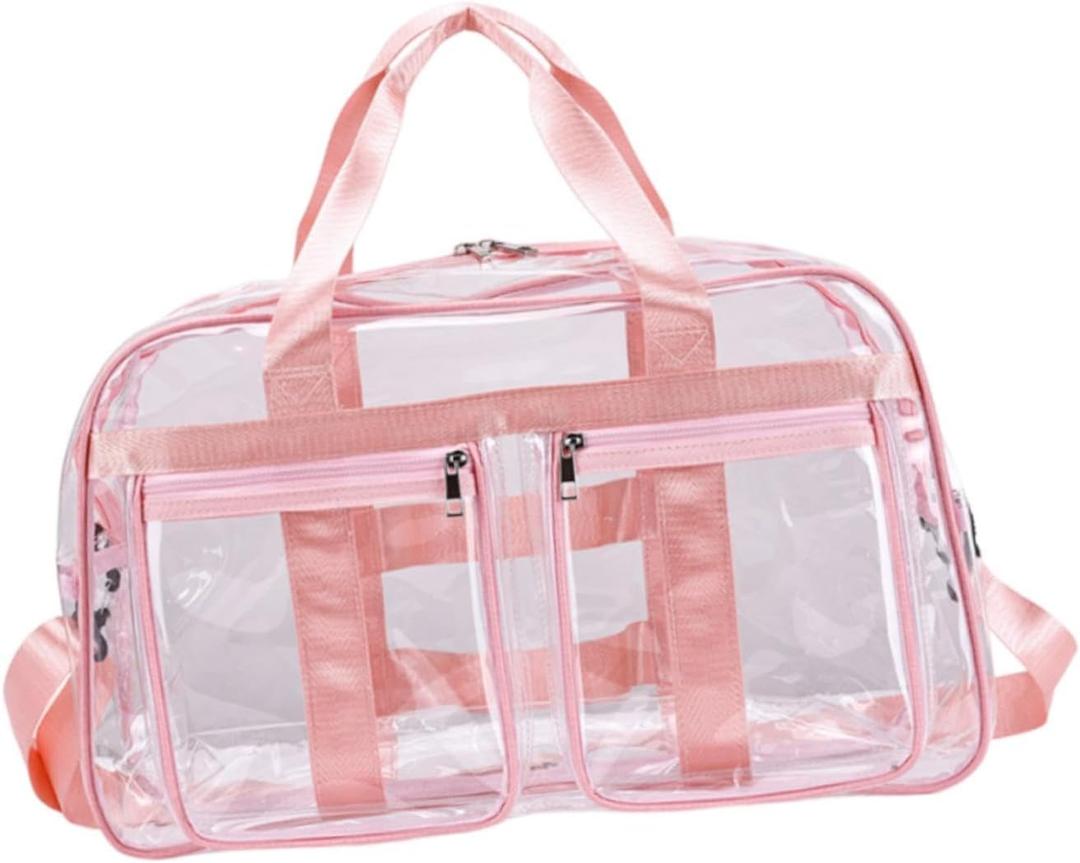 Colaxi Clear Tote Bag Lightweight Shoulder Bag for Travel Concert Beach Music Festival (Pink Red)