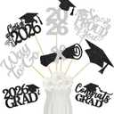 24Pcs 2026 Graduation Centerpieces Sticks Silver and Black, Class of 2026 Graduation Party Centerpieces Sticks for Tables 2026 Silver and Black 2026 Graduation Table Centerpieces Decorations