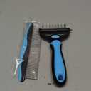 Docrok Pet Grooming Combo - Blue Deshedding Brush with Metal Comb for Detangling and Dematting Long, Matted Fur on Cats and Dogs