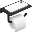 BWE Toilet Paper Holder with Shelf,Bathroom Tissue Roll Holder Screw Wall Mount,SUS 304 Stainless Steel Paper Towel Holder Rustproof,Black Toilet Paper Holder with Phone Shelf