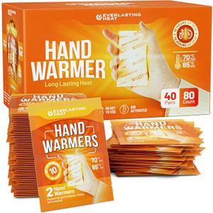 Everlasting Heat Hand Warmers 40 Pairs (80 Warmers) - Up to 10 Hours of Long Lasting Warmth and Hot Hands - Easy Air Activation for Hands, Body and Feet 