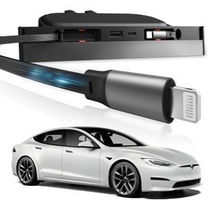 Tesla Car USB Hub - Fast Charger for Model Y, Model 3 - Waterproof Multi-Port Retractable Docking Station - 100% Fit Center Console (2021-2024)