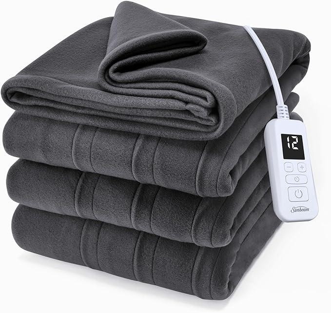 Sunbeam Royal Luxe Night Fog Heated Blanket 12-Heat Settings Auto Off Machine Washable Twin