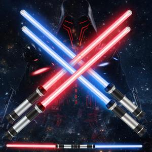 TOY Life Light Up Saber 4 Pack Telescopic Extendable and Collapsable Sword 2-in-1 LED Sound FX Light Up Sword for Kids Costumes Connects at Base to Become Double Bladed Saber Staff