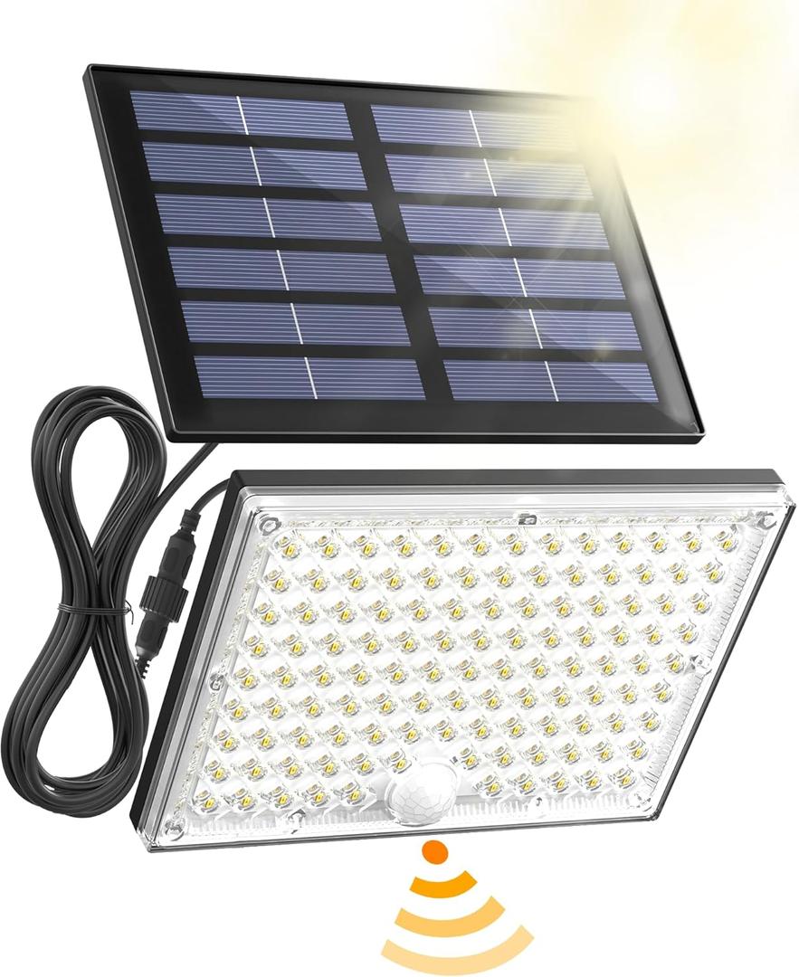 SUPERDANNY Solar Motion Sensor Outdoor Flood Lights with 113 Bright LEDs, Dusk to Dawn Outside Flood Lights with 16ft Cable IP65 Waterproof, Security Light for Garden Barn Porch 1 Pack (Black)