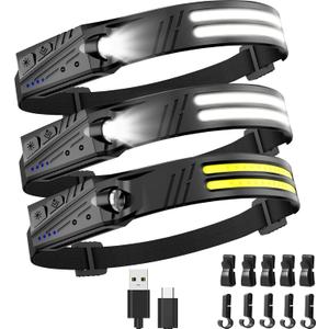 Headlamp Flashlight,3 Pack Super Bright 2000 Lumen Head Lamp,230°Wide Beam 1500mAh Lampe Frontale,5 Modes IPX5 Waterproof 0.14lb Lightweight Headlights for Camping Essentials Hiking