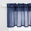 KOUFALL Navy Blue Valances for Windows,Sheer Linen Look Valance Curtains for Kitchen Bathroom,Dark Blue